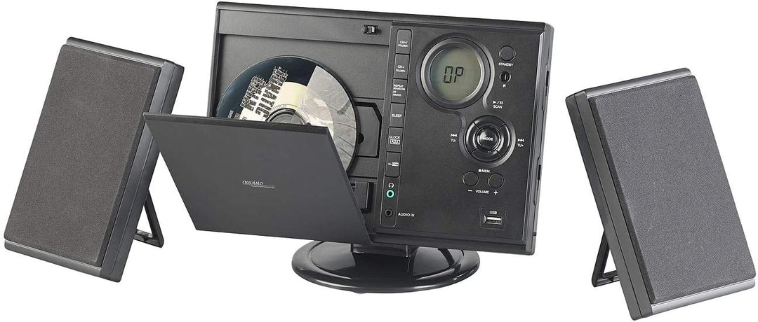 auvisio Radio mit CD: Vertikale Stereo-Kompaktanlage mit Bluetooth, FM, CD, MP3 & AUX, 10 W (Microan