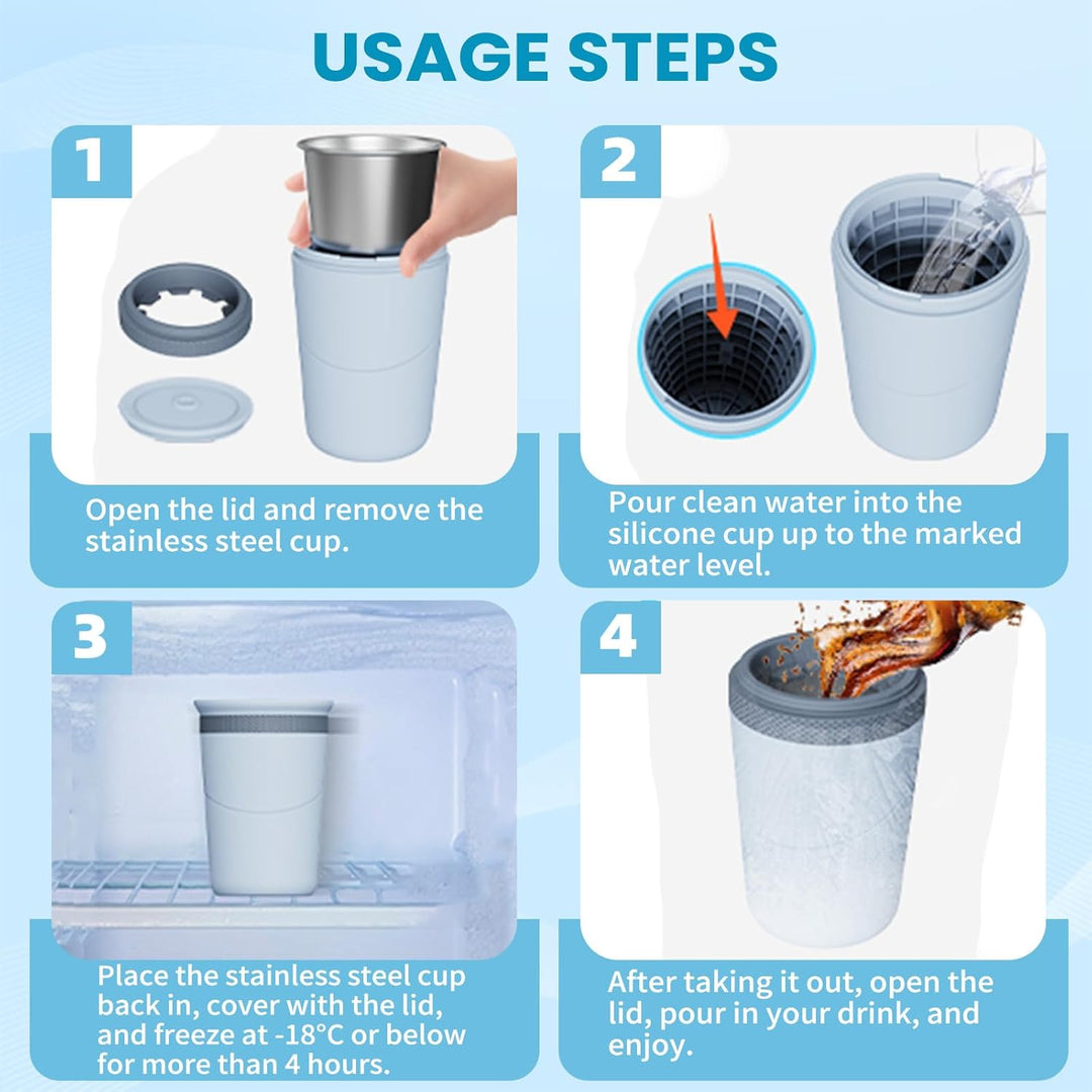Eiswürfelflasche mit Edelstahlbecher & Deckel – Doppelwandiger Isolierbecher, 2-in-1 Trinkhalm, BPA-