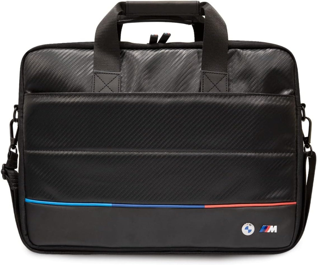 CG MOBILE BMW Carbon PU Computertasche mit kontrastierender Tricolor Line Schutztasche kompatibel mi