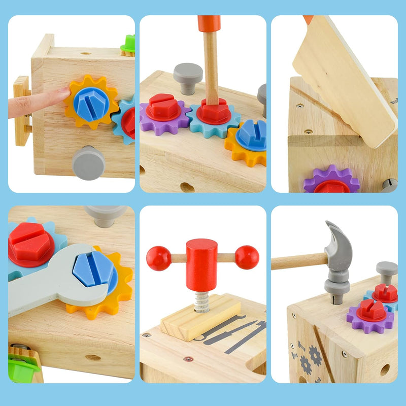 Coriver Werkzeugkoffer Kinder Werkzeug Holzspielzeug, 24 Stück Werkbank Kinder Montessori Spielzeug,