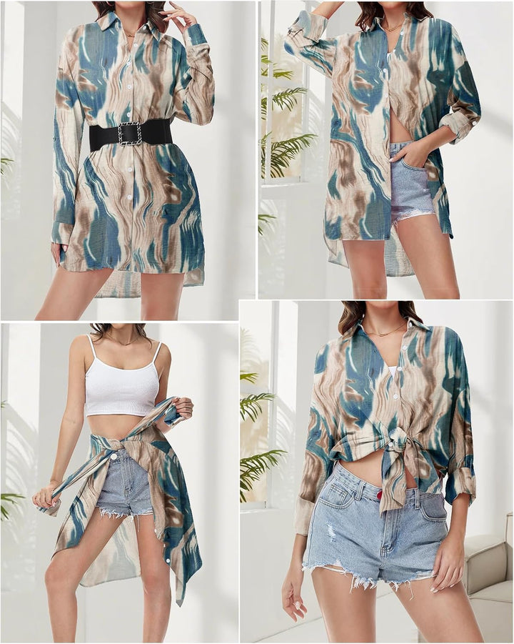 Tanmolo Damen Bluse V-Ausschnitt Hemdbluse Langarm Lässiges Hemd zum Knöpfen Langarmshirt Casual Obe