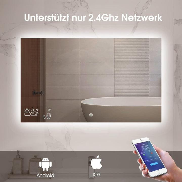 byecold Badspiegel mit LED Beleuchtung 100x60CM, Badezimmerspiegel Beschlagfrei mit Touchschalter, B