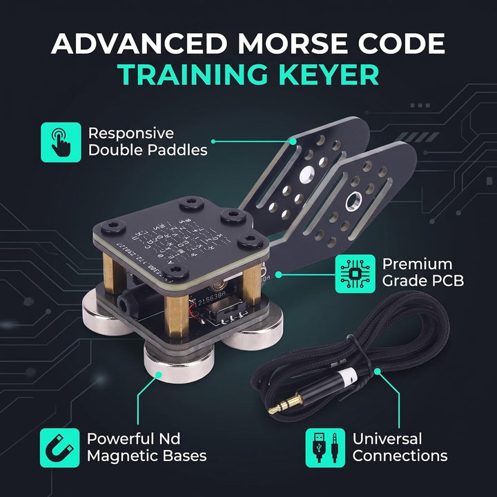 lyrlody Doppelpaddel Morse Taste, CW Keyer Automatik Trainer mit 4 Nd Magneten Basis 3.5mm Soundbuch