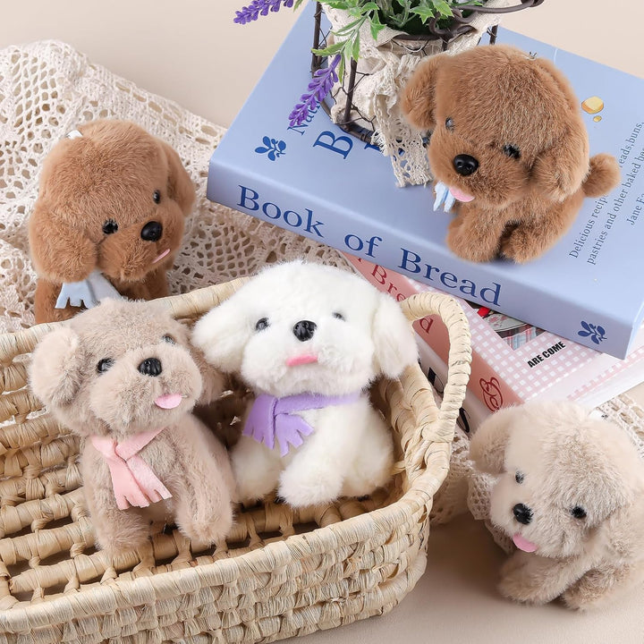 ANBOOR 6pcs 12cm Hunde-Plüschtiere, süsses Hundewelpen-Plüschtier mit Schal, Duftende Teddys, kleine