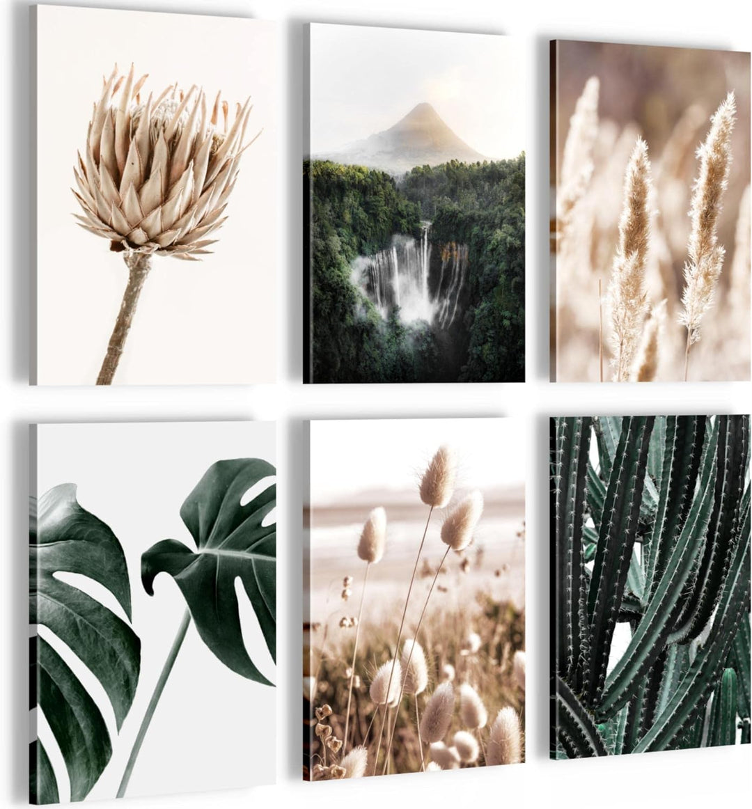 Novart Wandbilder Set - KOMPLETT AUFHÄNGFERTIG - Made in Germany - Moderne Bilder Boho Natur Wohnzim