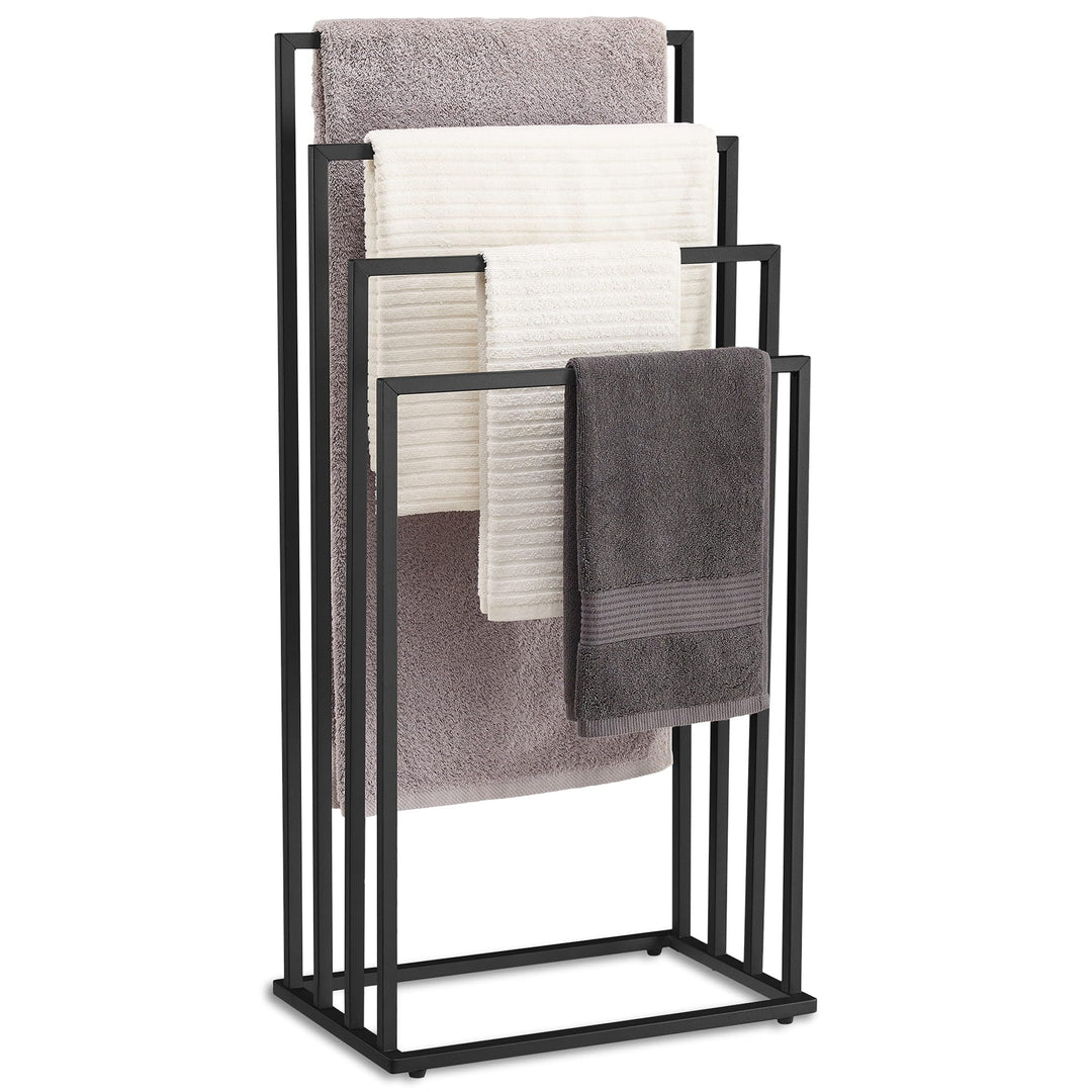 Handtuchständer Schwarz – 4Stangen, modern, stabil & pulverbeschichtet – Stahl, Schwarz