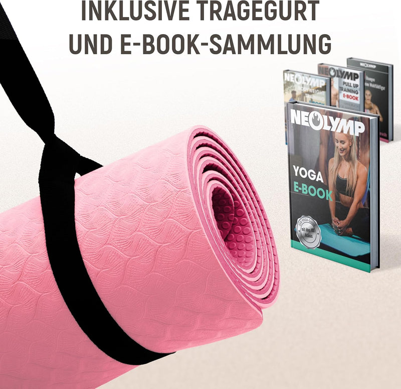 NEOLYMP Yogamatte rutschfest mit Tragegurt und Übungen - leichte Yogamatte dünn, umweltfreundliche G