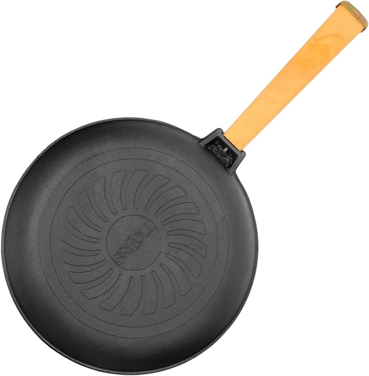 Gusseisenpfanne 26 cm Bratpfanne aus Gusseisen BRIZOLL mit Holzgriff und Pfannenwender von 4big.fun