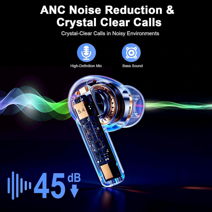 Bluetooth Kopfhörer, Touchscreen Bluetooth 5.4 Kopfhörer Kabellos mit ANC+ENC Noise Cancelling Mic,