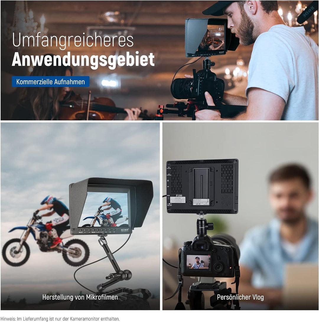 NEEWER Verbesserter F100 7" Kamera Feldmonitor HD Video Assistent Schlank IPS 1280 x 800 HDMI Eingan