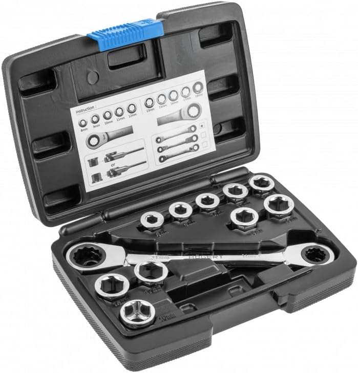 Högert Technik -Werkzeugsatz - Ratschenringschlüssel mit Steckschlüssel aus Chrom-Vanadium-Legierung