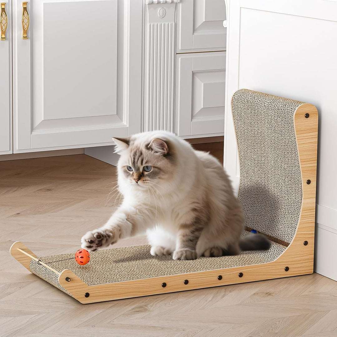 Kratzbrett Katze 48 cm L-förmige Kratzpappe für Katzen widerstandsfähiges Katzenkratzbrett mit Ball