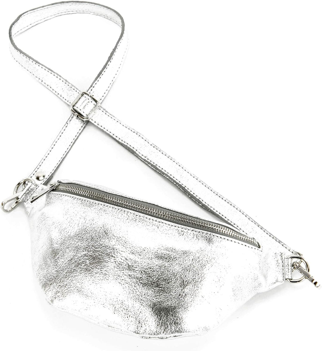 modamoda de - T211 - ital. Hüfttasche Bauchtasche Brusttasche Medium aus weichem Leder, Farbe:Silber