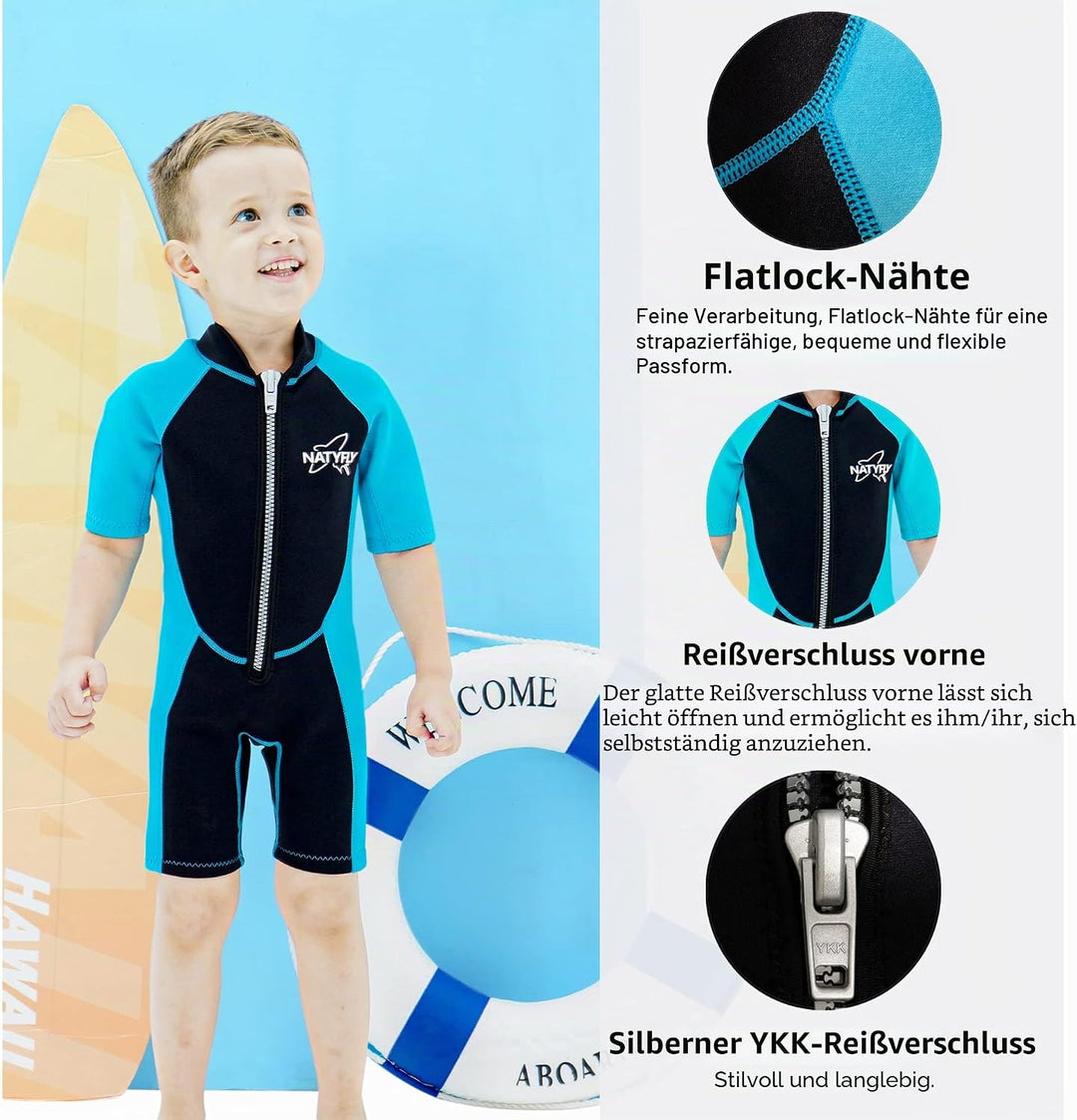 NATYFLY Kids Shorty Neoprenanzug 2.5mm Kinder Neopren Thermal Badeanzug UV-Schutz Badeanzüge für Mäd