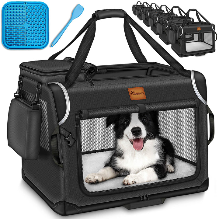 TRESKO® Hundebox faltbar inkl. Leckmatte, Spatel &amp; Reflektoren XXXL 102x69x69cm | Transportbox für H
