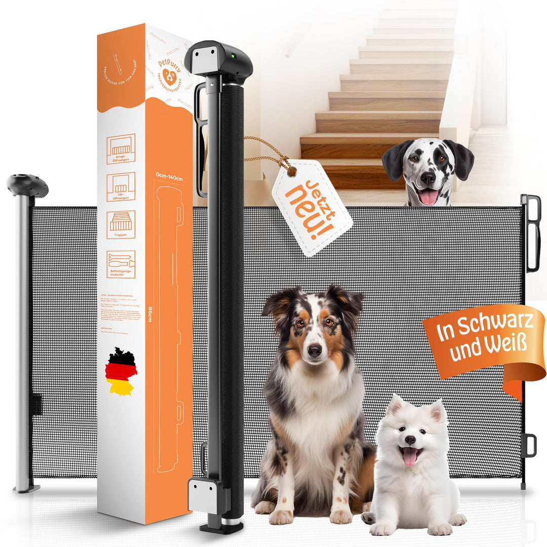 petpurry® Treppenschutzgitter Türschutzgitter - schwarz - Treppenschutzgitter ausziehbar 0-140cm - T