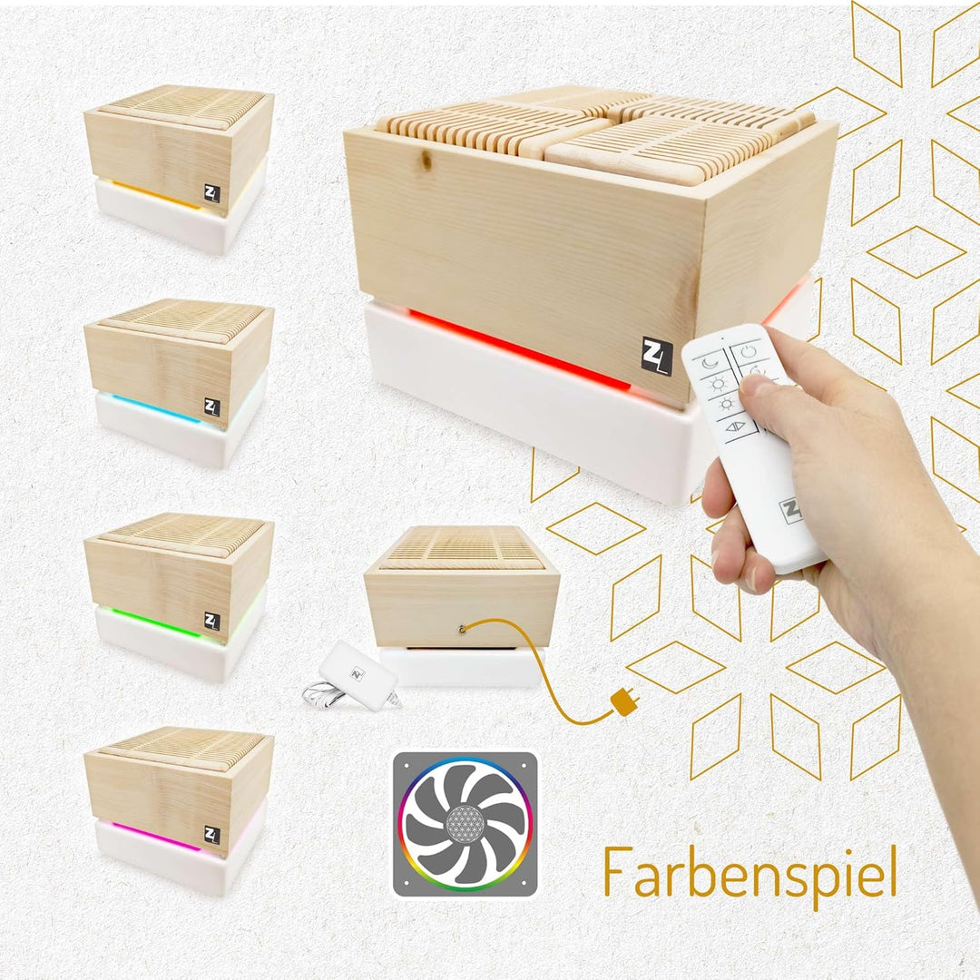 Zirben Familie I ZirbenLuftreiniger AURA PLUS Luftreiniger & Luftbefeuchter für Räume bis 40 m² I ge