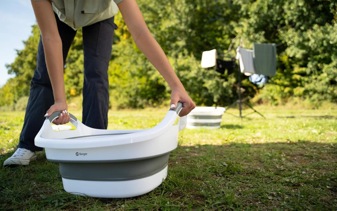 BERGER FlexFold Faltbarer Wäschekorb | Wäschewanne & Klappkorb stabil | Klappbarer Korb für Camping,