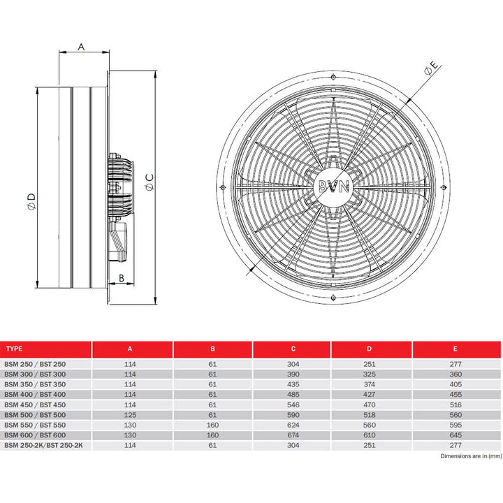 Axial Industrie Ventilator Gebläse Lüfter für Zuluft Abluft Wand Fenster BSM (BSM600), BSM600