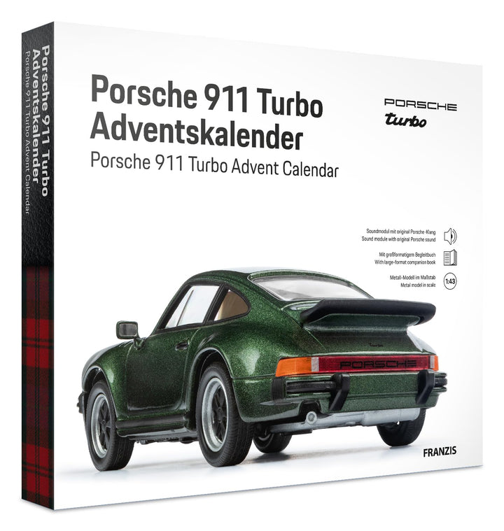 FRANZIS 67233 - Porsche 911 Turbo Adventskalender - Modellbausatz im Massstab 1:43, inkl. Soundmodul