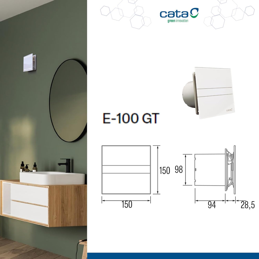 Ventilator Lüfter CATA E-100GT B,Timer, Weiss Glasfront