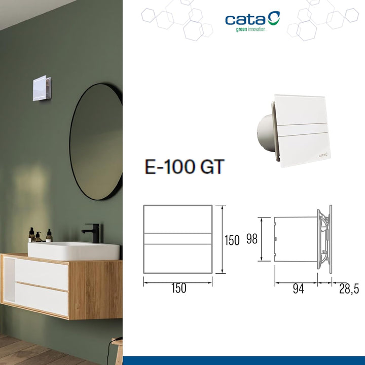 Ventilator Lüfter CATA E-100GT B,Timer, Weiss Glasfront