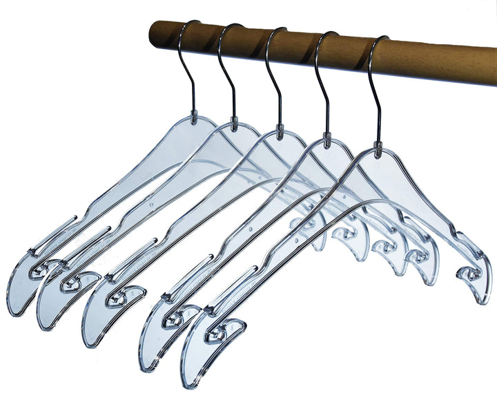 20 STK. Kunststoffkleiderbügel, glasklar, mit Rockkerben, ca. 43 cm lang, Made in EU
