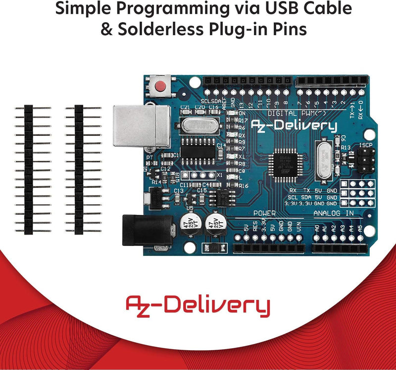 AZDelivery 5 x Mikrocontroller Board AZ-ATmega328-Board mit USB-Kabel inklusive E-Book!, 5