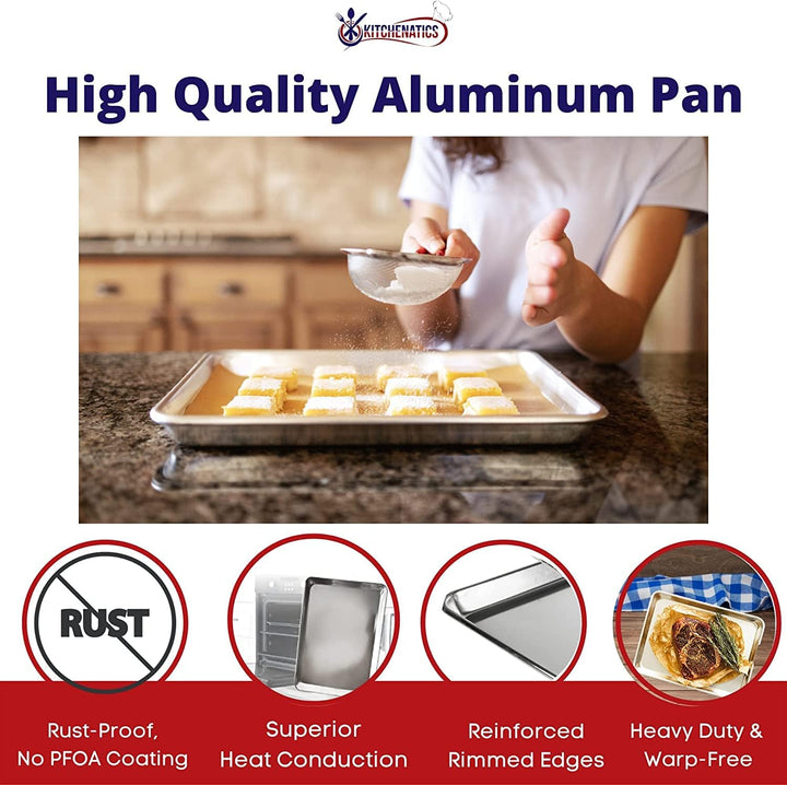 KITCHENATICS Premium-Qualität, halbe Backbleche, antihaftbeschichtet, Backbleche zum Backen, ofenfes