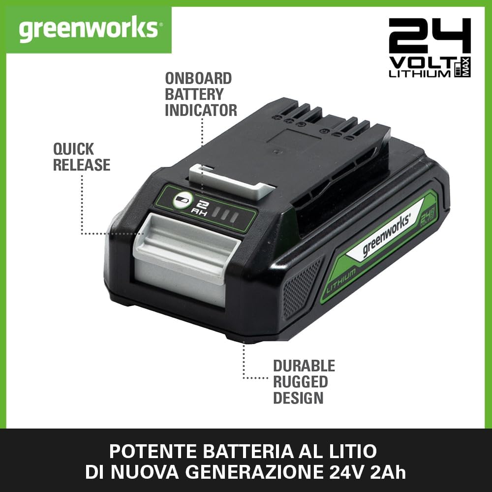Greenworks 24V Akku - Original Greenworks 2Ah Leistungsstarker Lithium-Ionen Akku, leichtes Design m