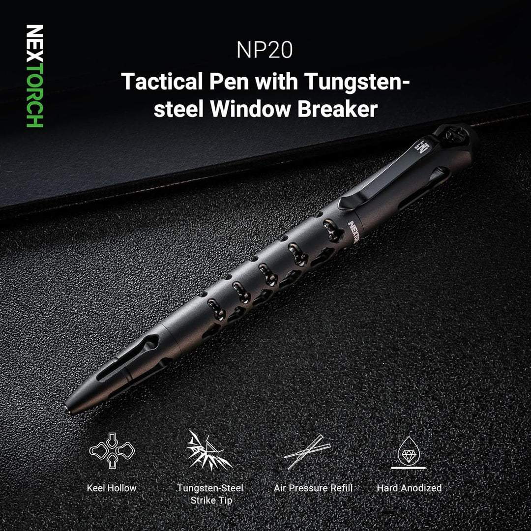 NEXTORCH NP20 Dino Pen Tactical Pen Glasbrecher, Kubotan + Kugelschreiber schwarz