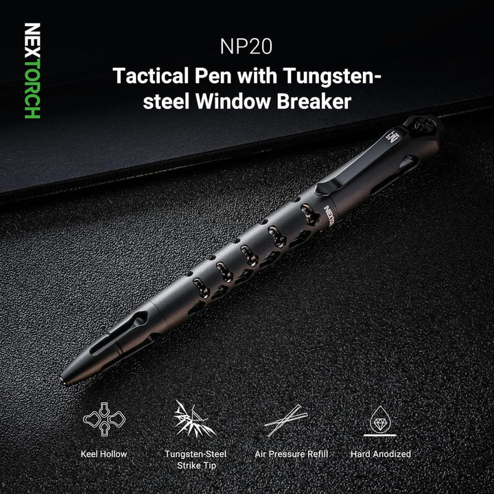 NEXTORCH NP20 Dino Pen Tactical Pen Glasbrecher, Kubotan + Kugelschreiber schwarz