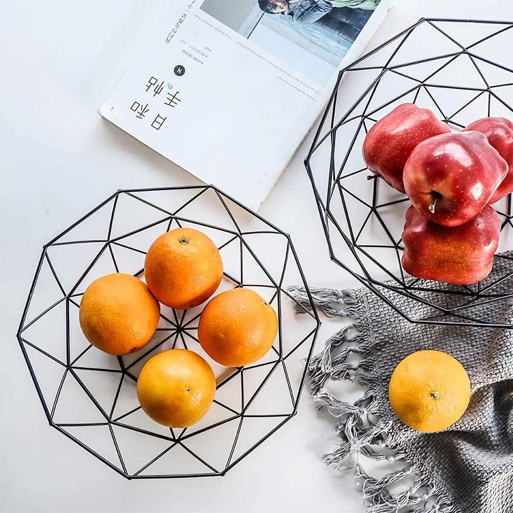 2 Stück Obstkorb Aus Metalldraht, Schwarz Openwork Metall Obstschale für Obst, Gemüse, Brot, Küchen