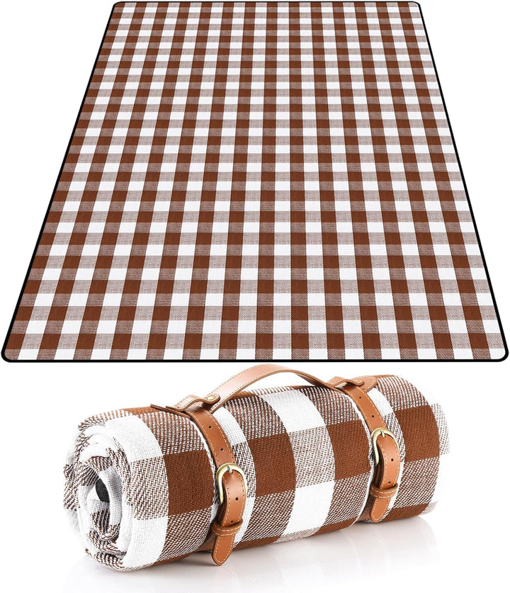 LIYUABU Picknickdecke 150 x 200cm,Braun Picknickdecke Wasserdicht,Tragbare Extra Grosse Stranddecke,
