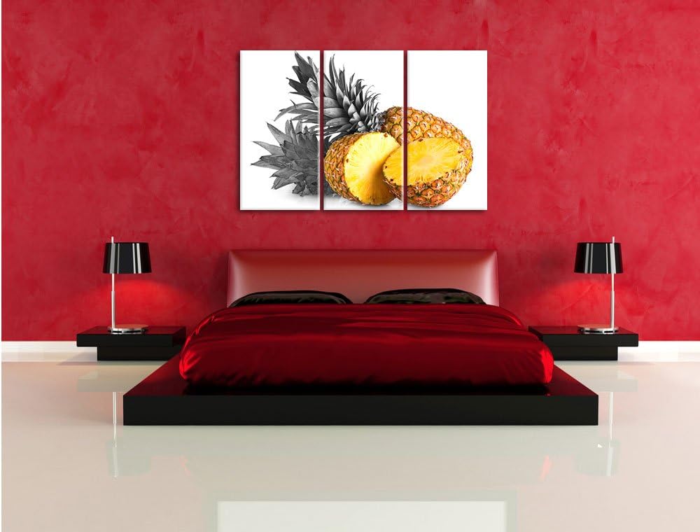 Pixxprint Frische Ananas Schwarz/Weiss 3-Teiler Leinwandbild 120x80 Bild auf Leinwand