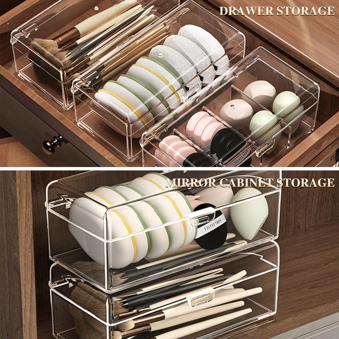 2er-Set Kosmetik Organizer Set, kosmetik Organizer mit Schubladen, Box für Haargummis, Stapelbare Sc