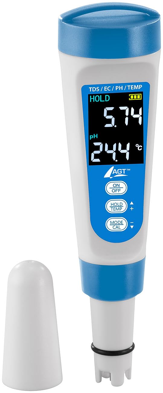 AGT pH Tester: Digitales 4in1-Wasserqualitäts-Messgerät, LCD-Display, IP55 (EC Messgerät, Wassertest