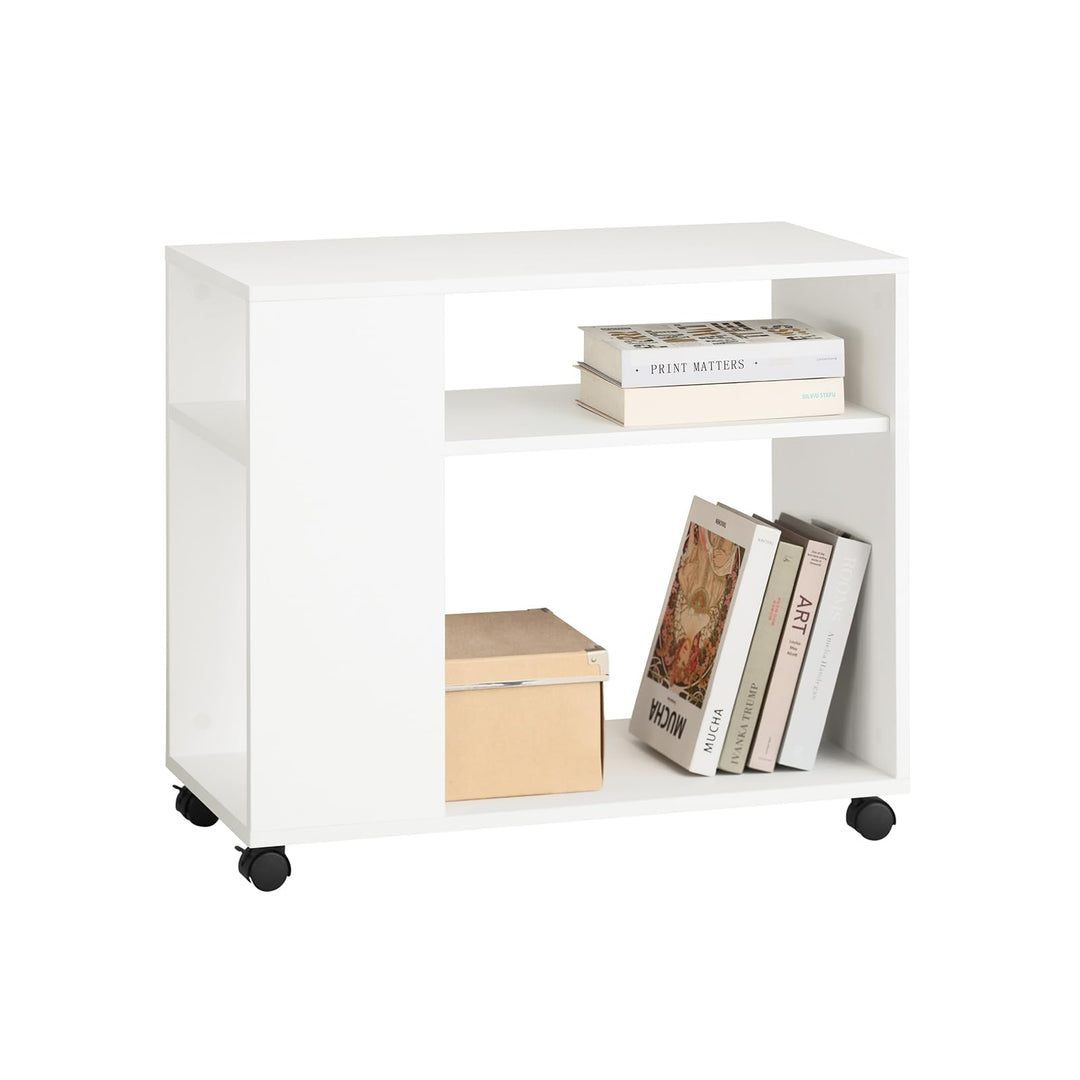 SoBuy FBT34-W Zeitungsständer Couchtisch Nachttisch Tisch mit Rollen Beistelltisch weiss BHT ca:70x6