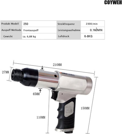 COYWEH Lufthammer Pneumatischer Betonbrecher Kugelgelenk Auto Reparaturwerkzeug Entferner Flachpunkt