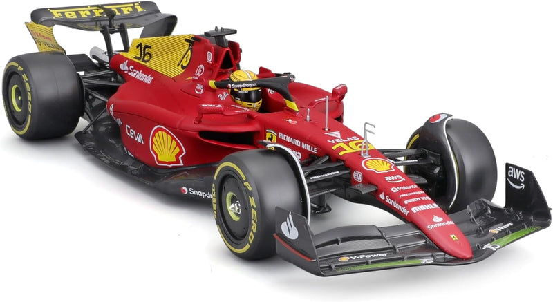 Bburago Ferrari F1-75 (2022): Modellauto im Massstab 1:24, 16 Charles Leclerc, mit Fahrer, Hardcase,