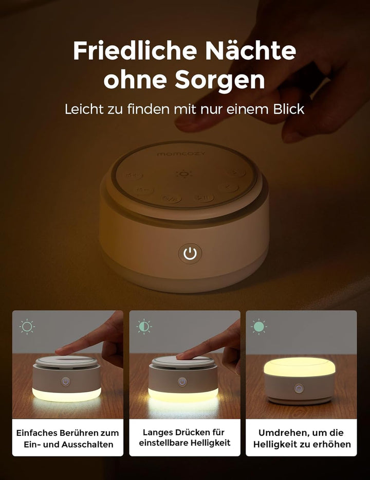 Momcozy Geräuschmaschine für Babys – 20 Beruhigende Geräusche und Touch-Licht, Tragbar Weisses Rausc