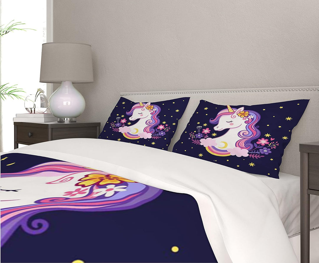 AVJWWD Einhorn Bettwäsche Set Kinder Mikrofaser Bettwäsche Cartoon Einhorn 3D Gedruckt Bettbezug 3 T