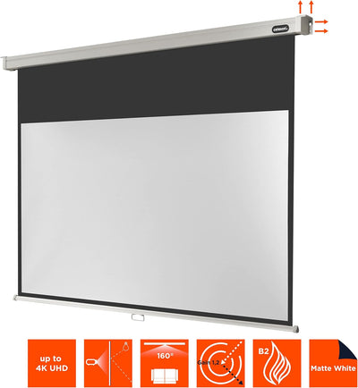 celexon manuell ausziehbare Heimkino- und Business-Beamer-Leinwand 4K und Full-HD Rollo-Leinwand Pro