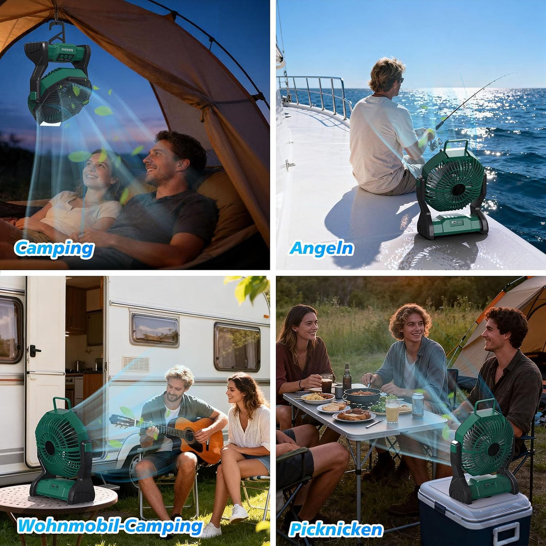 tragbarer Campingventilator mit LED-Licht, wiederaufladbarer Zeltventilator mit 10.000 mAh und Aufhä