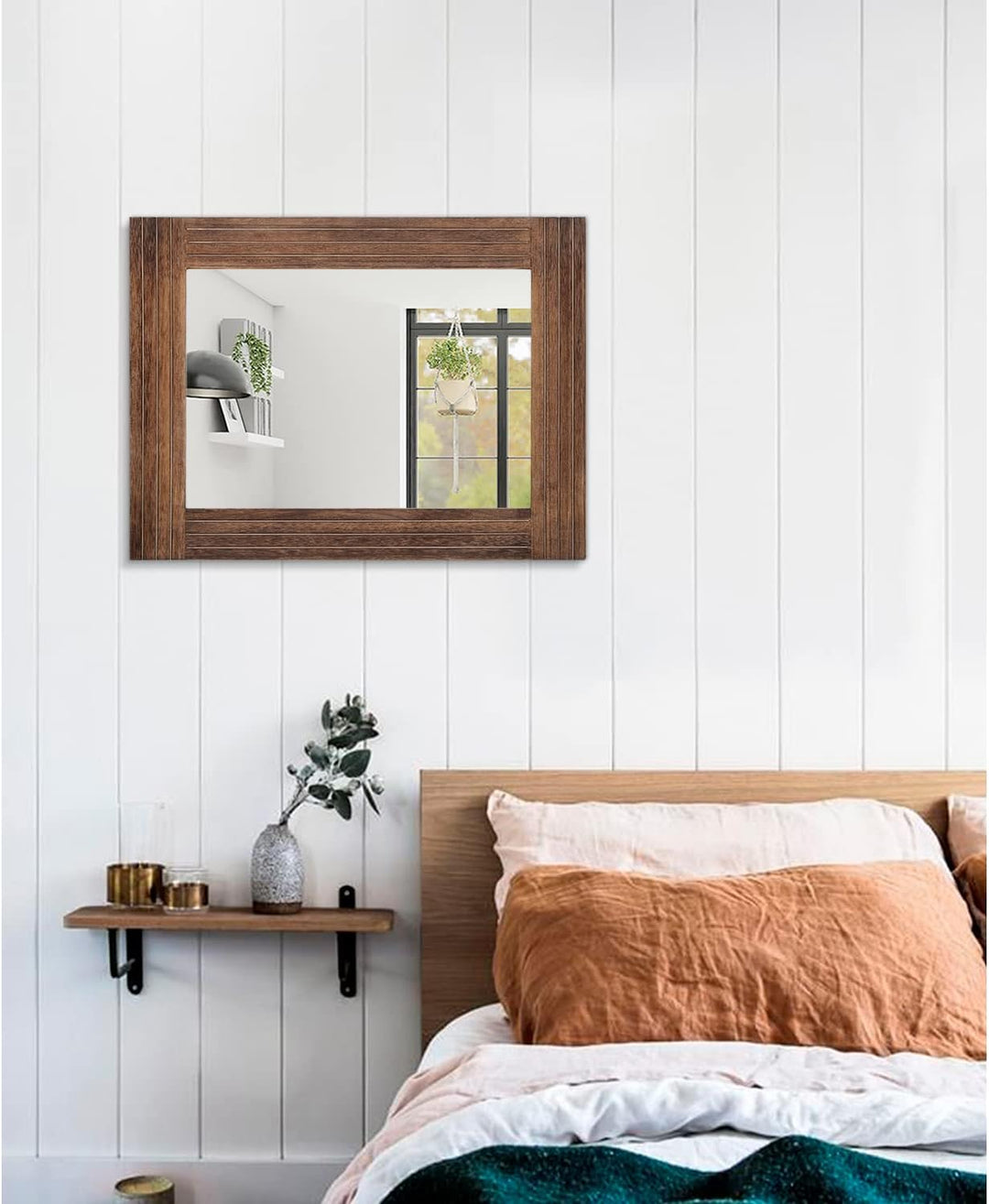 Spiegel aus Holz, rechteckig, gerahmt, rustikal, Vintage, Dekoration, Farmhouse, Spiegel, Schlafzimm