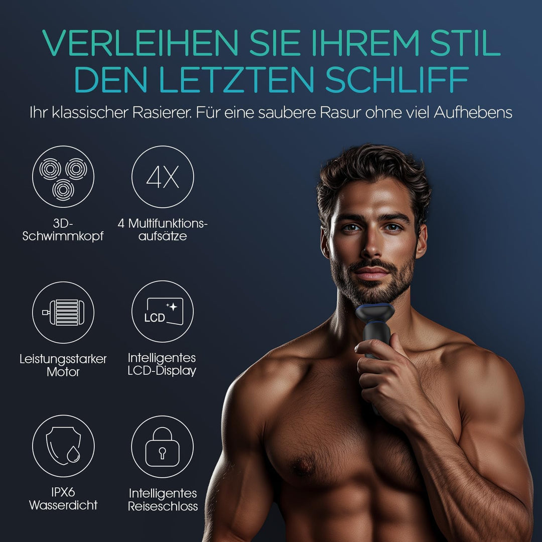 VOYOR Rasierer Herren Elektrisch Nass und Trockenrasierer Wiederaufladbarer Elektrorasierer mit LCD-