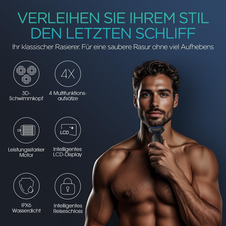 VOYOR Rasierer Herren Elektrisch Nass und Trockenrasierer Wiederaufladbarer Elektrorasierer mit LCD-