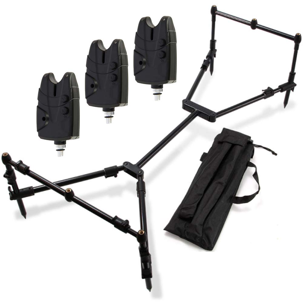 G8DS® Set Rod Pod Rutenhalter mit 3 Bank Sticks + Tragetasche inklusive 3 Bissanzeiger mit Lautstärk