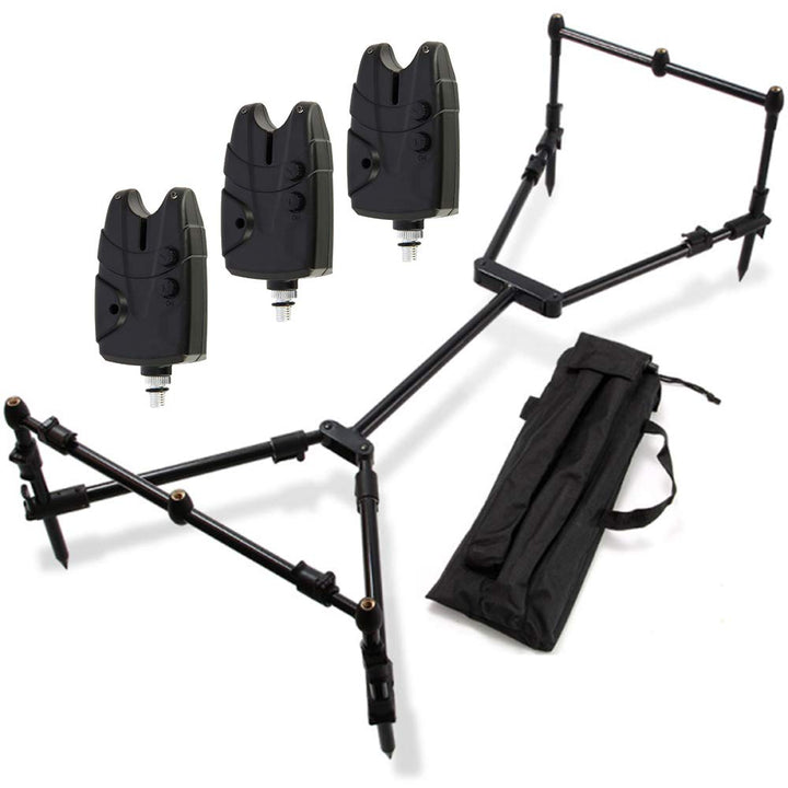 G8DS® Set Rod Pod Rutenhalter mit 3 Bank Sticks + Tragetasche inklusive 3 Bissanzeiger mit Lautstärk