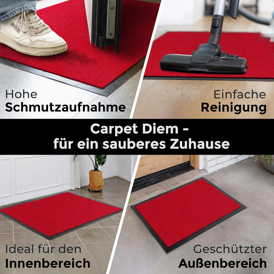 Carpet Diem Fussmatte Rot, 60x90 cm, rutschfeste Schmutzfangmatte Rot 60 x 90 cm, Rot 60 x 90 cm
